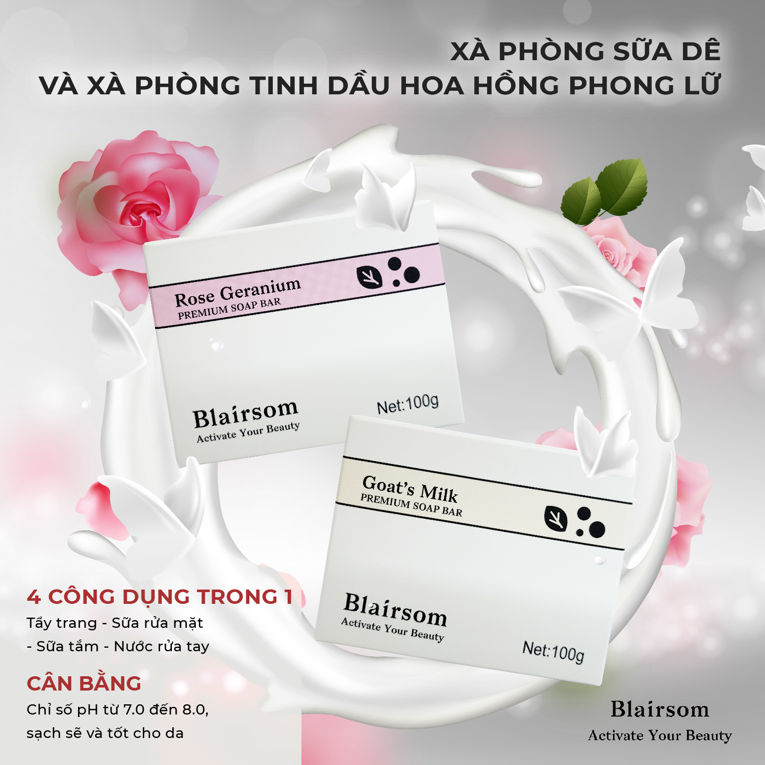 XÀ PHÒNG SỮA DÊ VÀ XÀ PHÒNG TINH DẦU HOA HỒNG PHONG LỮ